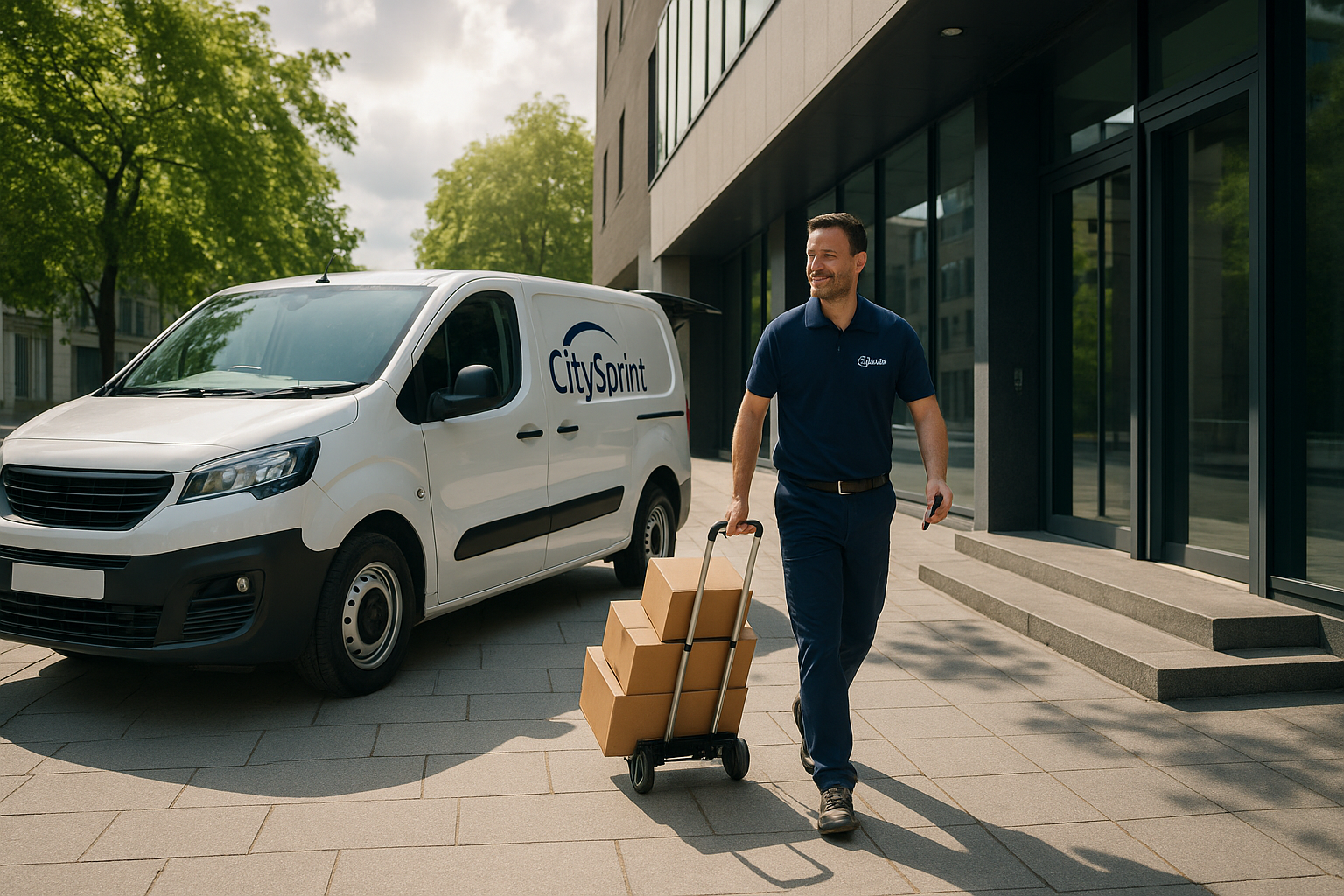 a citysprint courier taking a trolley full of boxes away from a van - city sprintcourier courier jobs