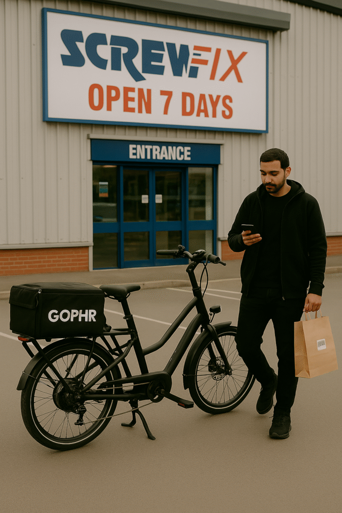 a gophr rider collecting a package from screwfix - gophr review