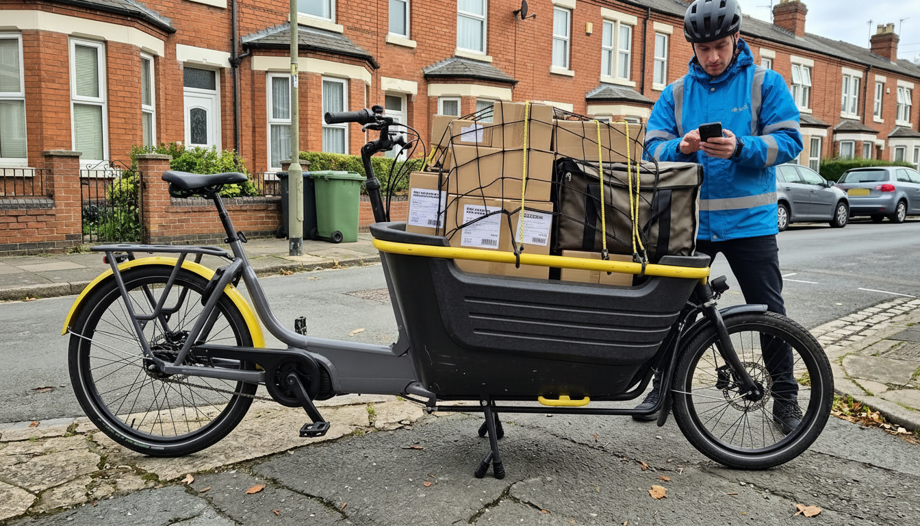 Cargo bike loaded with parcels ready for delivery
