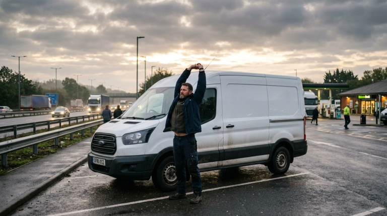 a courier stretching by his van - how to stay fit and healthy as a long distance couriers